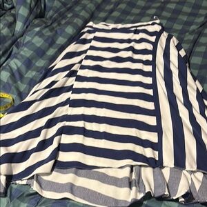 MOTF Blue and White Asymmetrical Midi Skirt